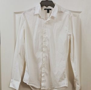 Men's White Hidden Button-Up Shirt